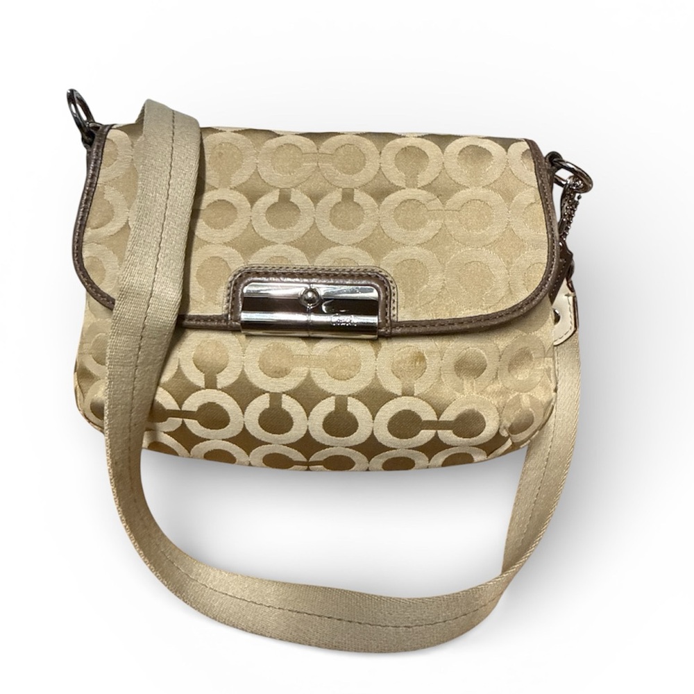 Beige Signature Pattern Crossbody Shoulder Bag